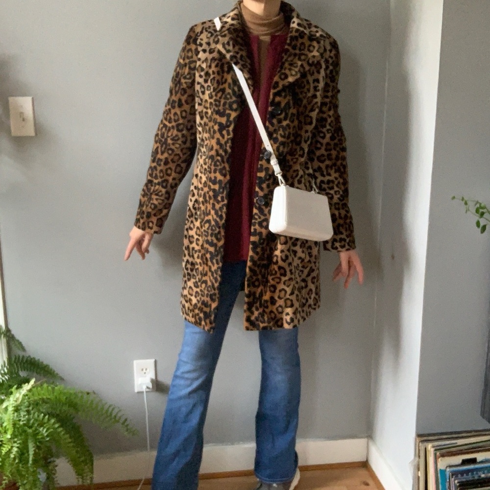 Nine West Leopard Print All Season Trench Coat velvet feel